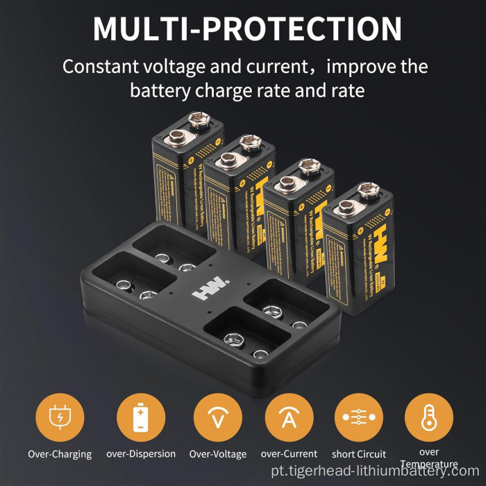 4 PCS 9V 3600mWh baterias de lítio recarregáveis ​​com carregador